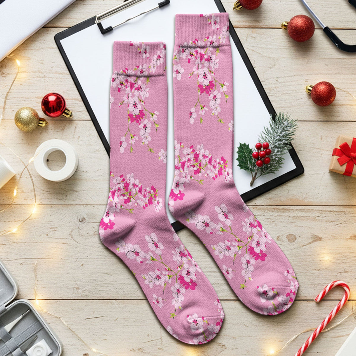 Elegant Cherry Blossom Nurse Socks