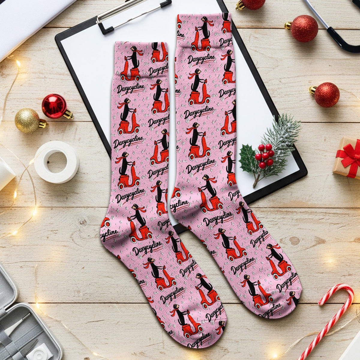 Dachshund Riding Scooter Nurse Socks