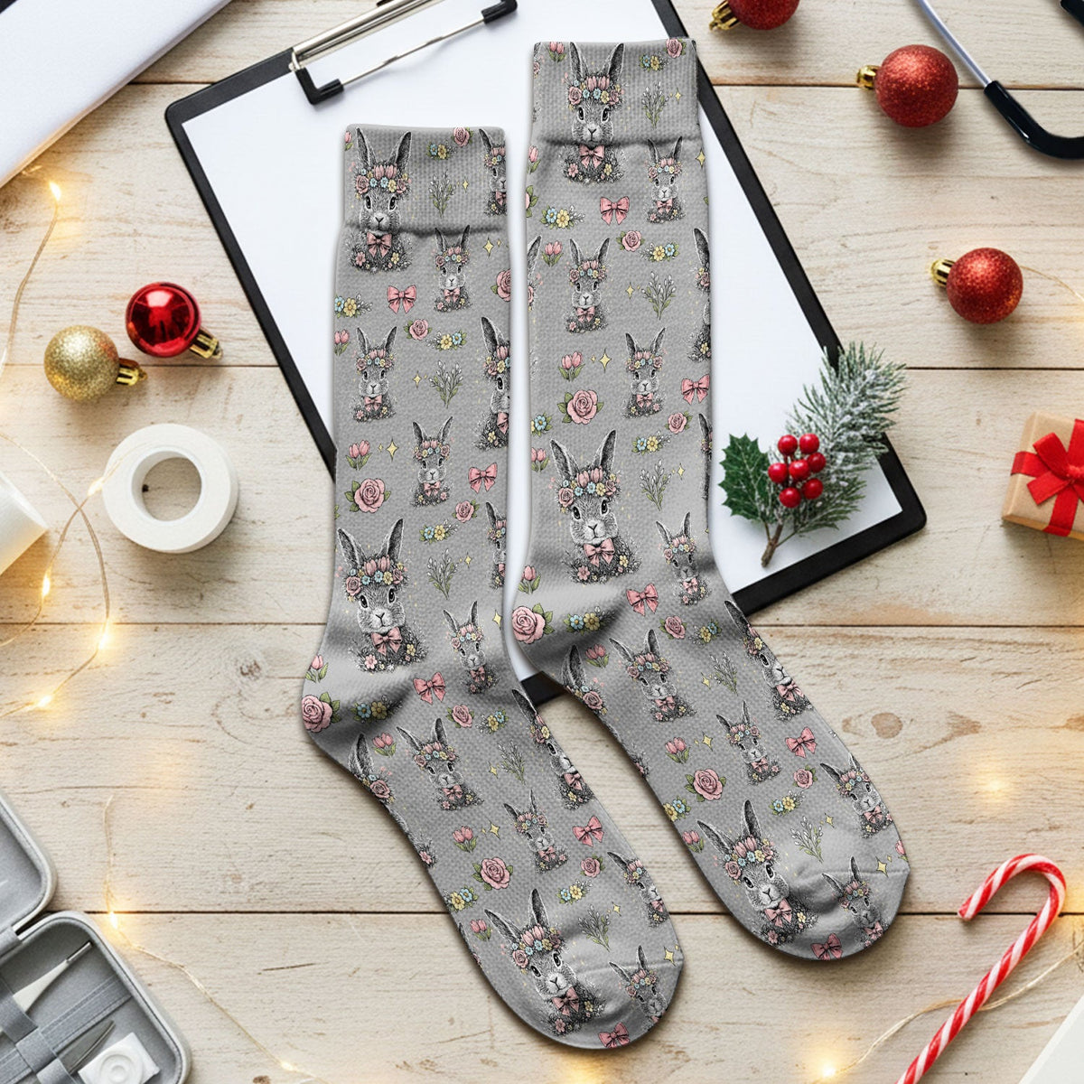 Vintage Floral Bunny Nurse Socks