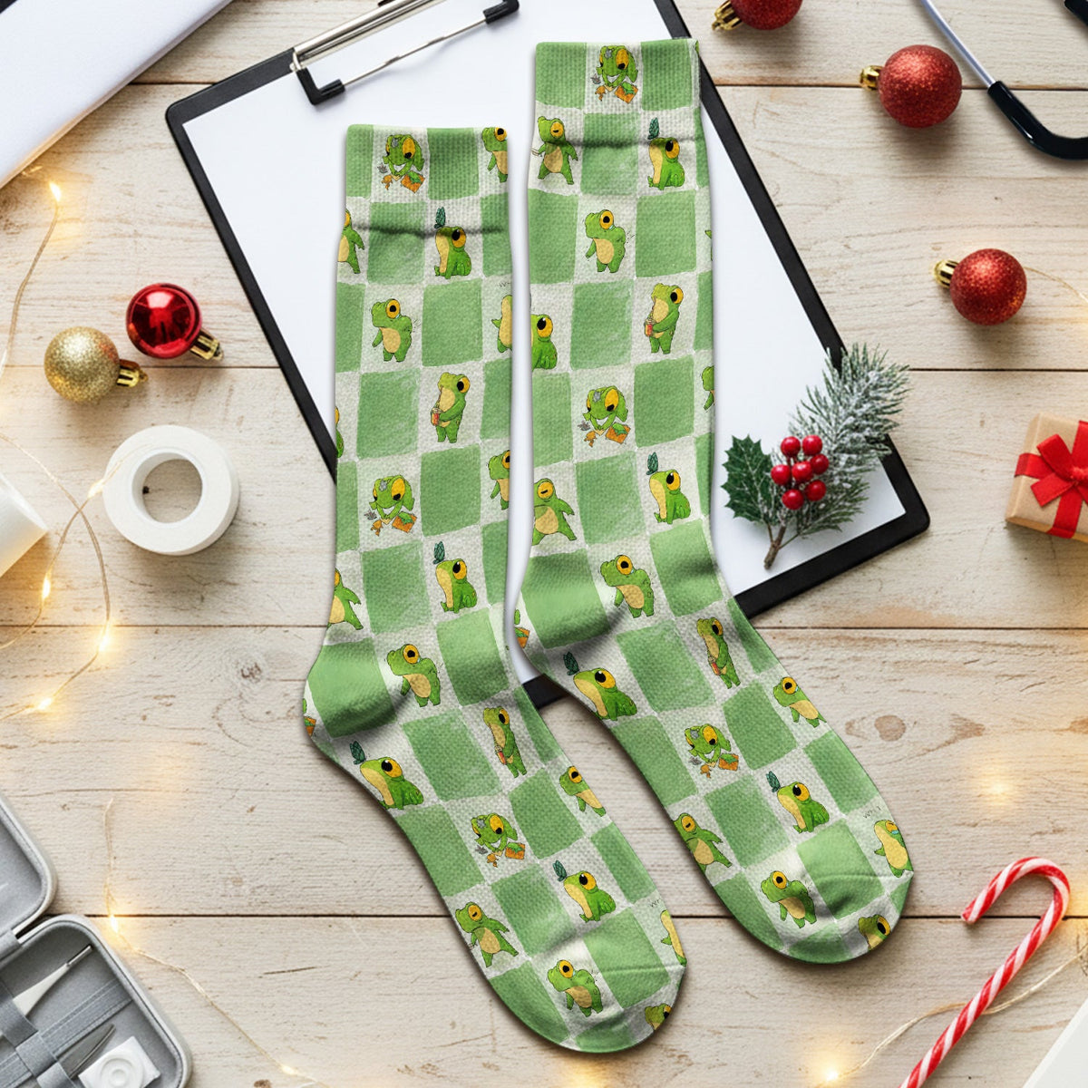 Frog Duck Checkerboard Nurse Socks