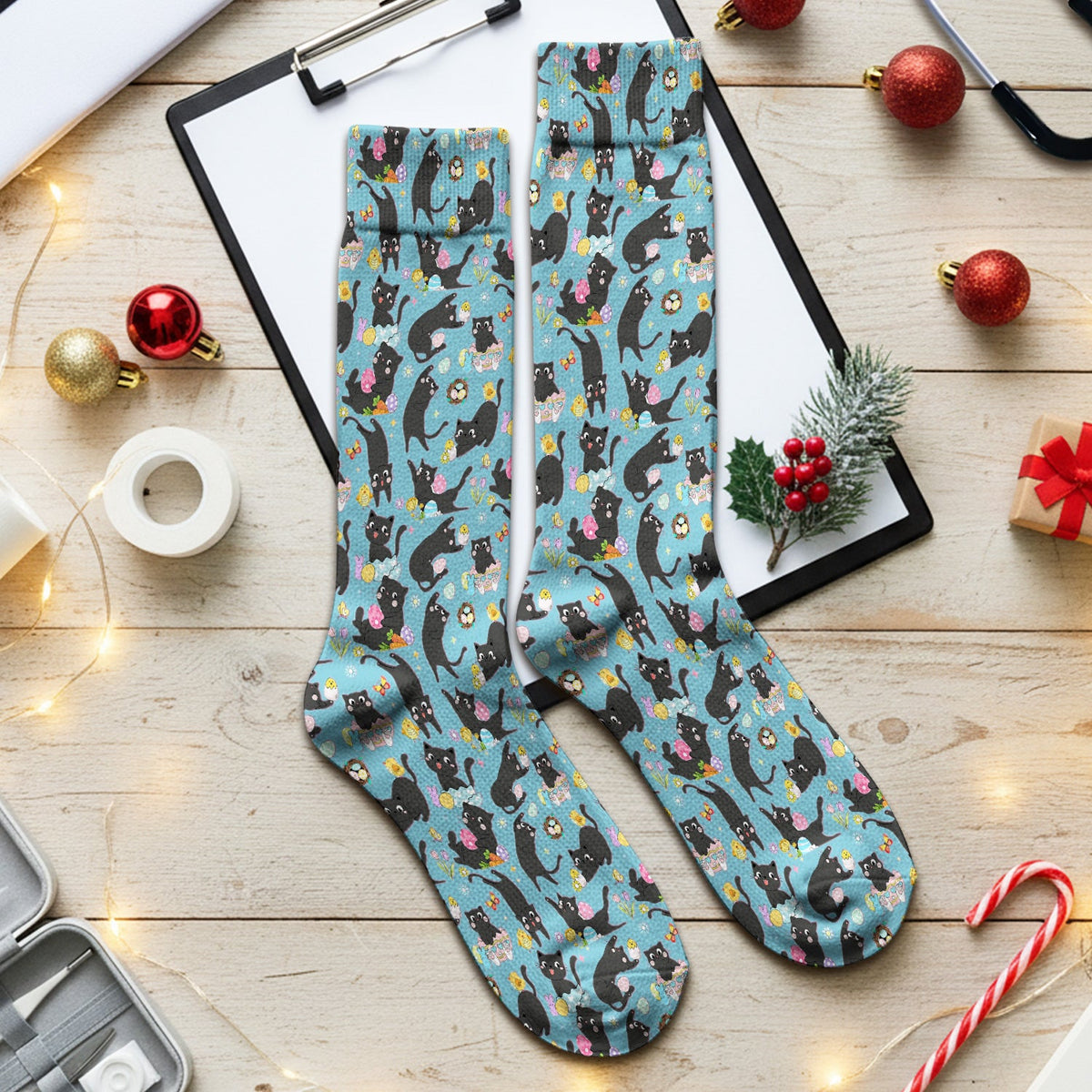 Black Cat Easter Egg Nurse Socks