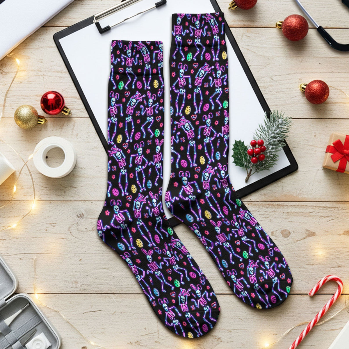 Neon Skeleton Nurse Socks - Easter Gift