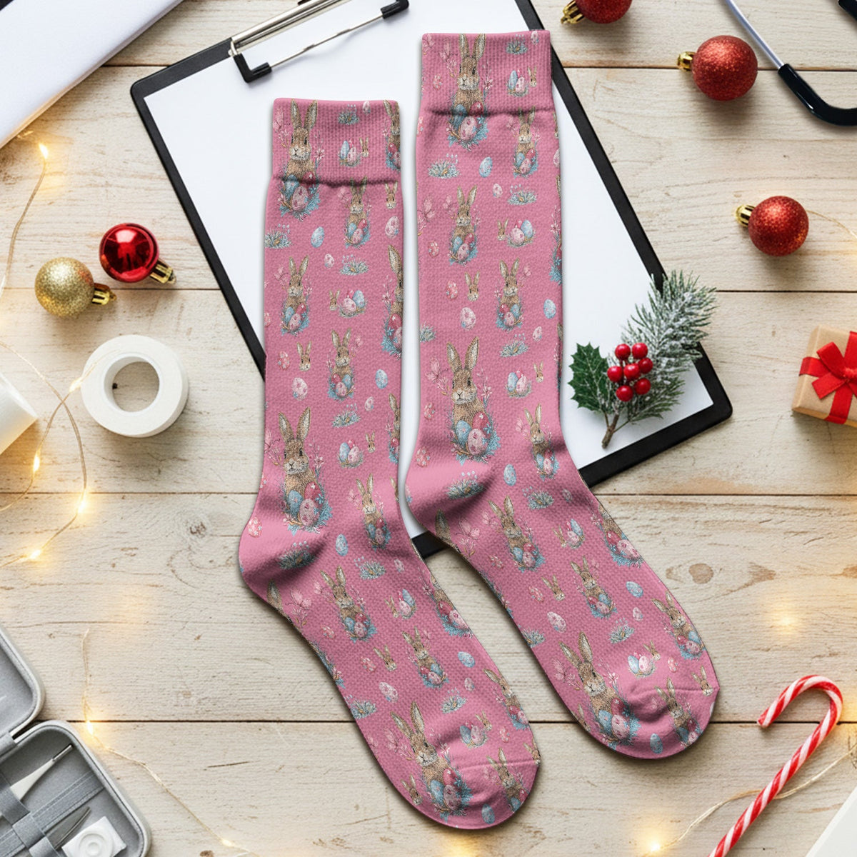 Pastel Easter Bunny Nest Nurse Socks
