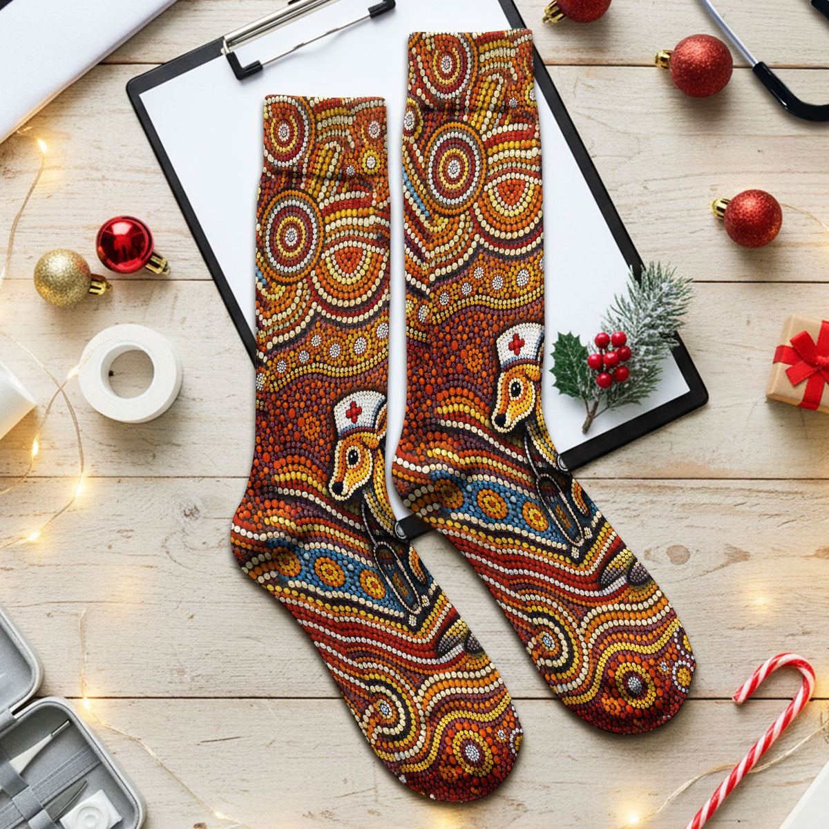 Australian Aboriginal Kangaroo Dot Art Medical Nurse Socks