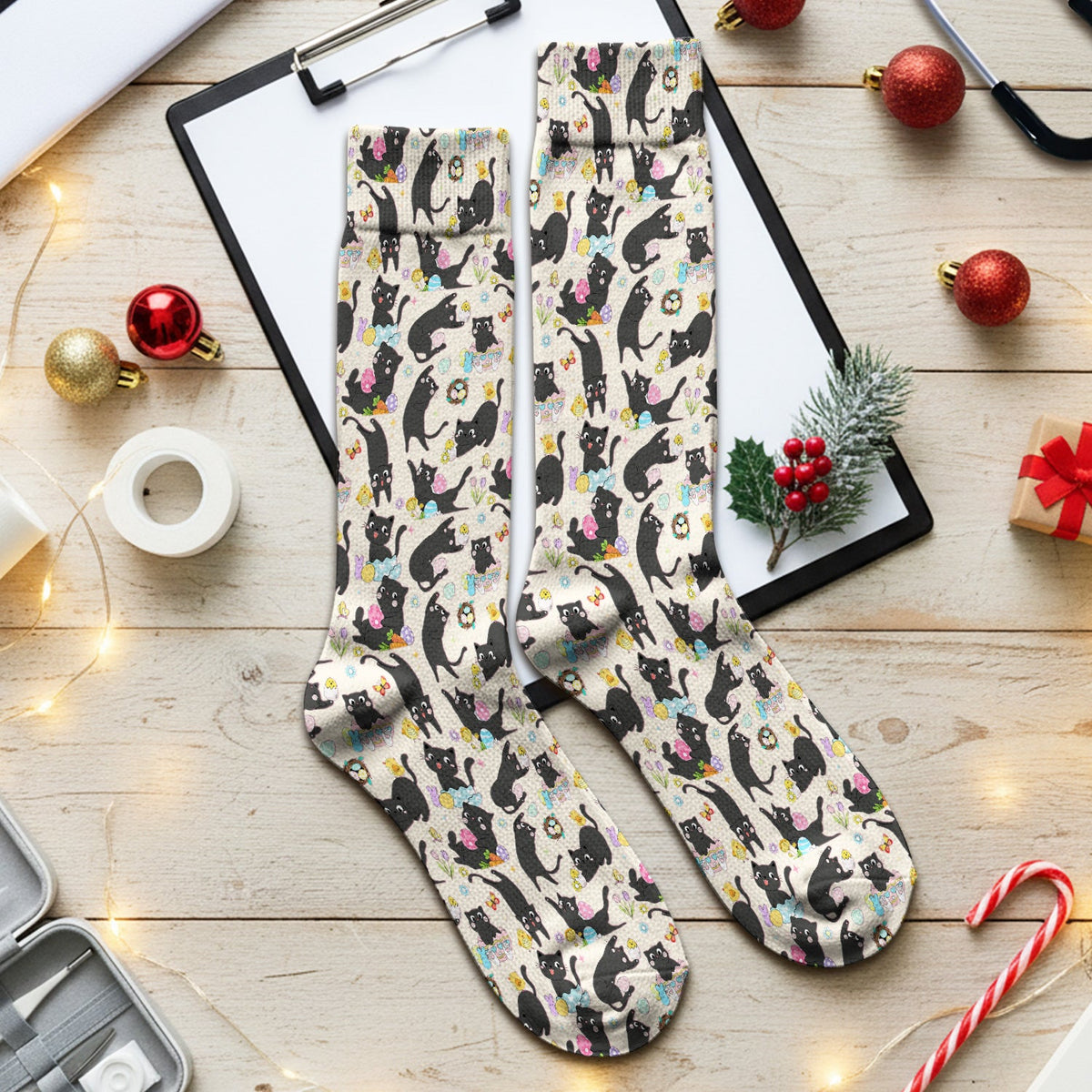 Black Cat Easter Egg Nurse Socks