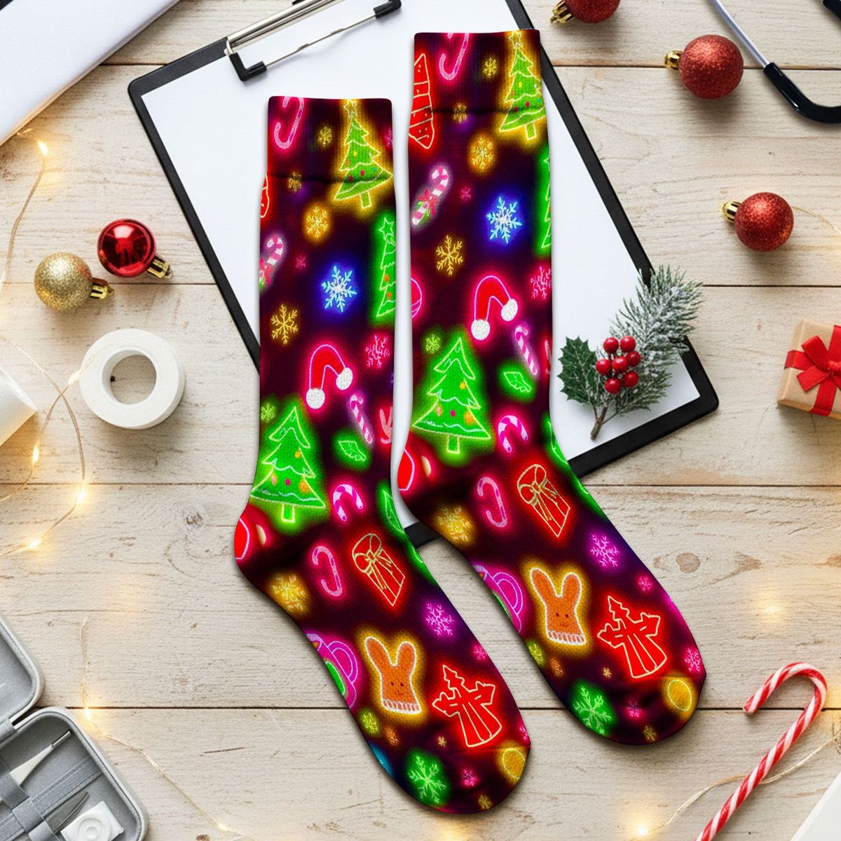 Neon Reindeer Nurse Socks