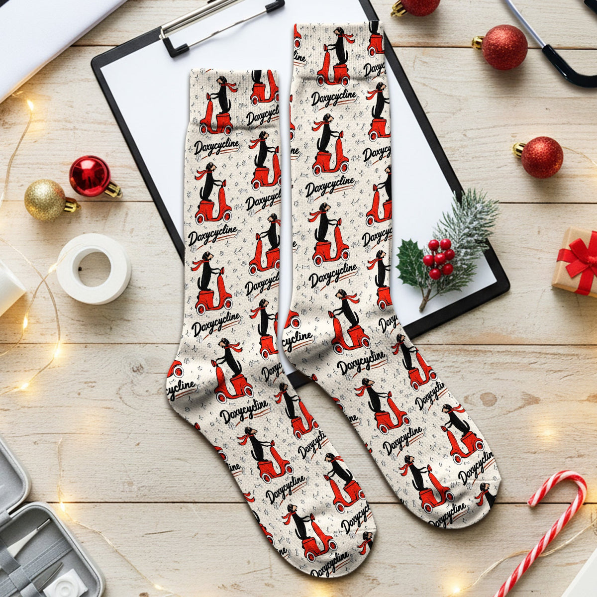 Dachshund Riding Scooter Nurse Socks