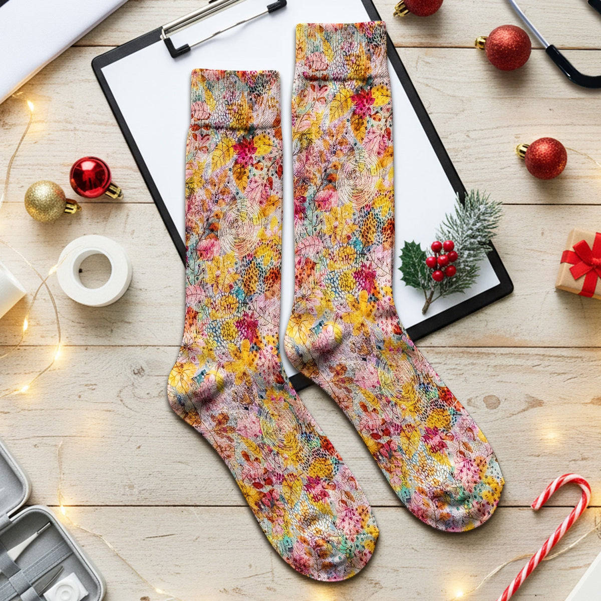 Autumn Floral Leaves Nurse Socks