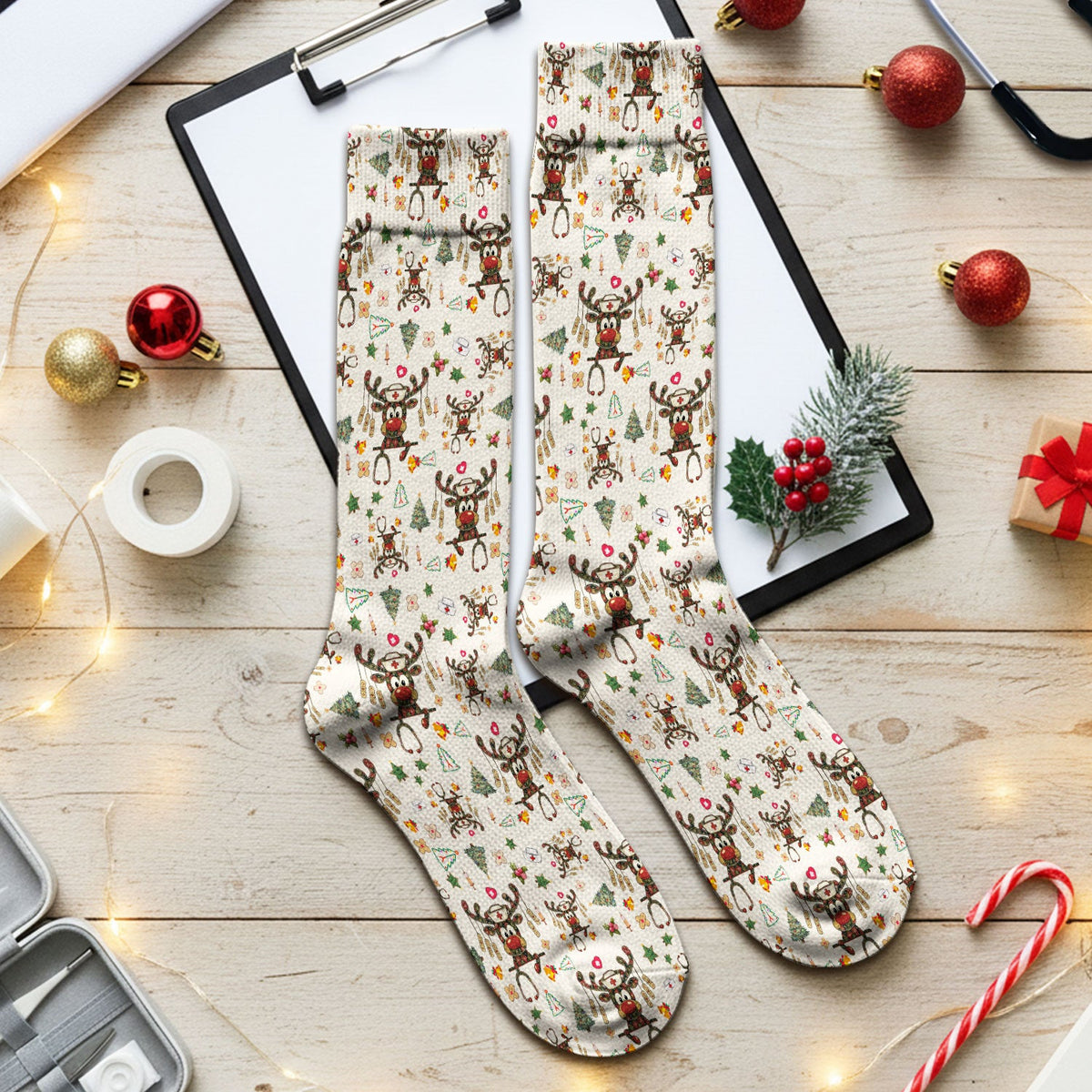 Funny Reindeer Nurse Socks