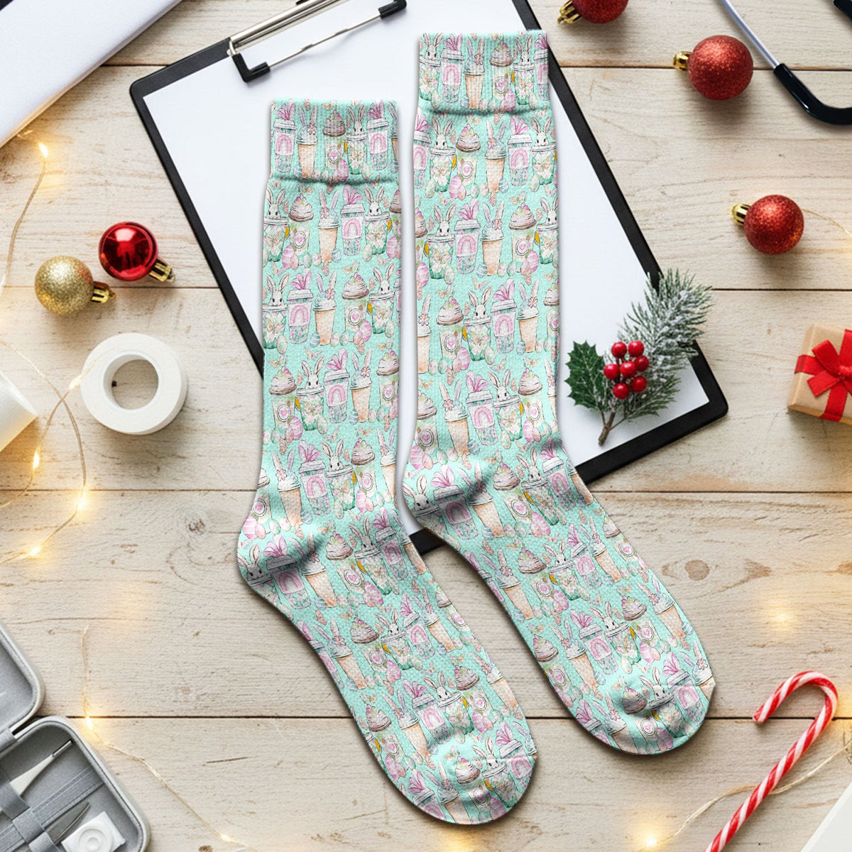 Bunny Coffee Cup Nurse Socks - Easter Gift