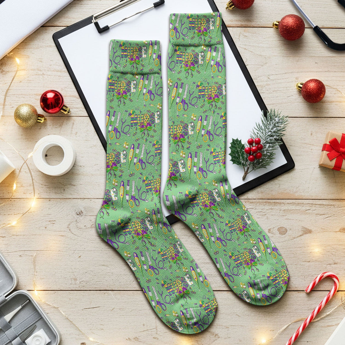 Mardi Gras Holiday Nurse Socks