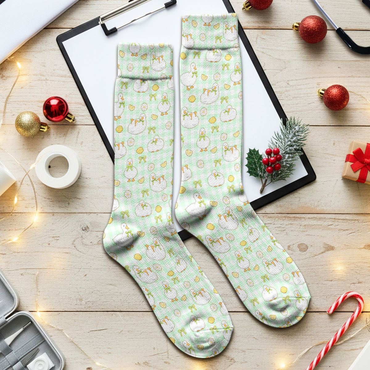 Adorable Ducks Lemon Daisy Nurse Socks