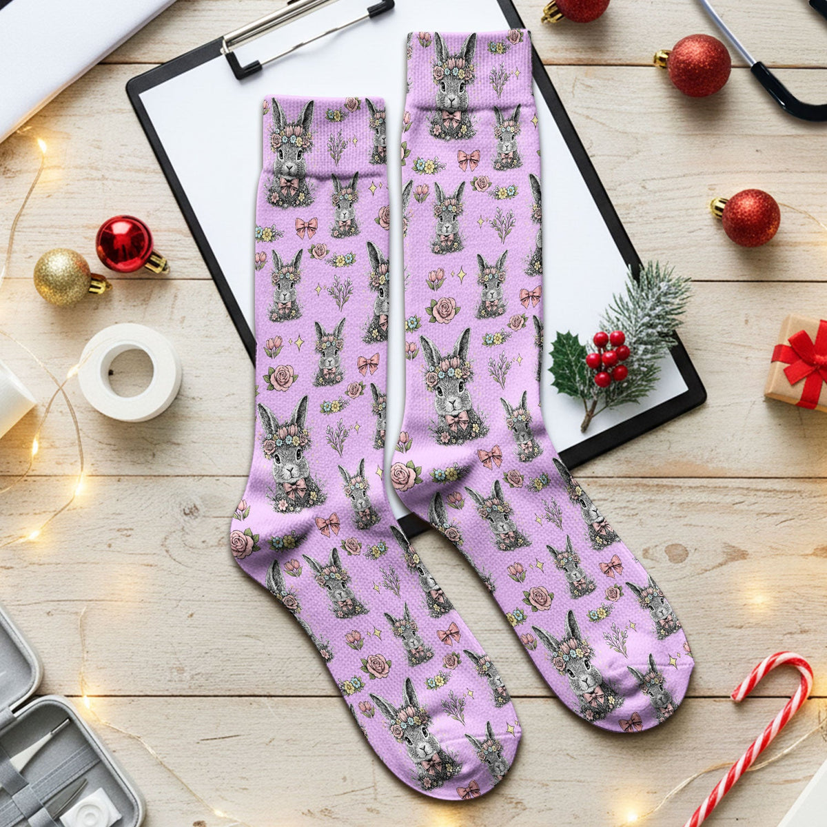 Vintage Floral Bunny Nurse Socks