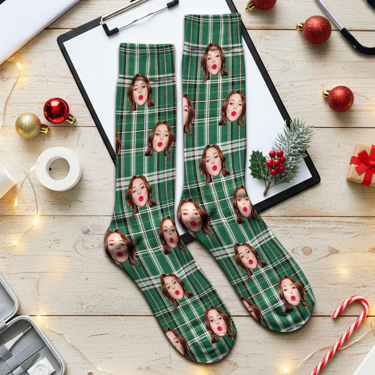 Personalized Photo Plaid Nurse Socks