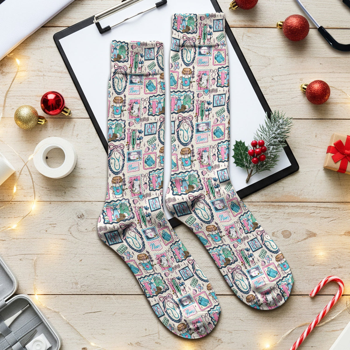 Stethoscope Syringe Frame Nurse Socks