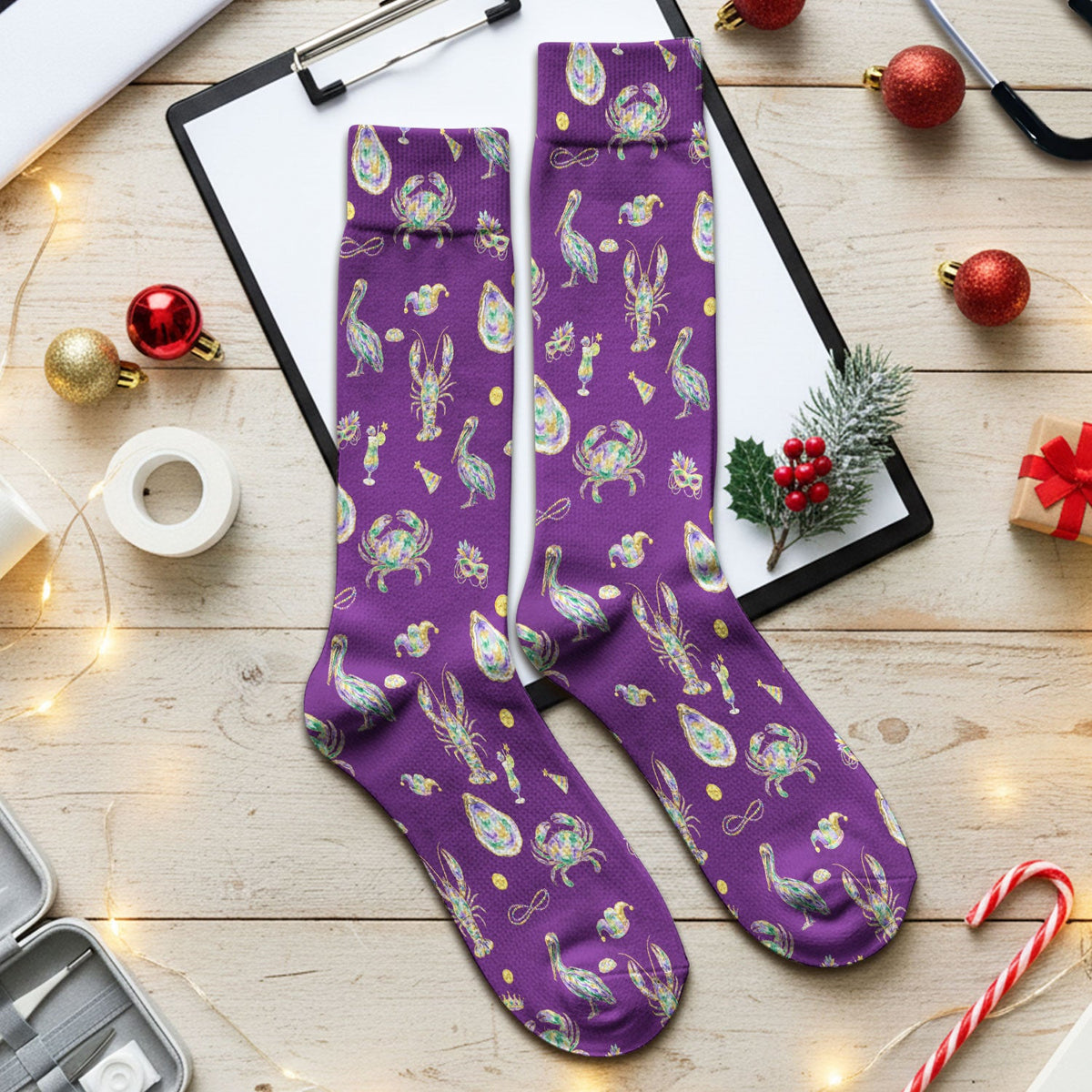 Mardi Gras Seafood Nurse Socks
