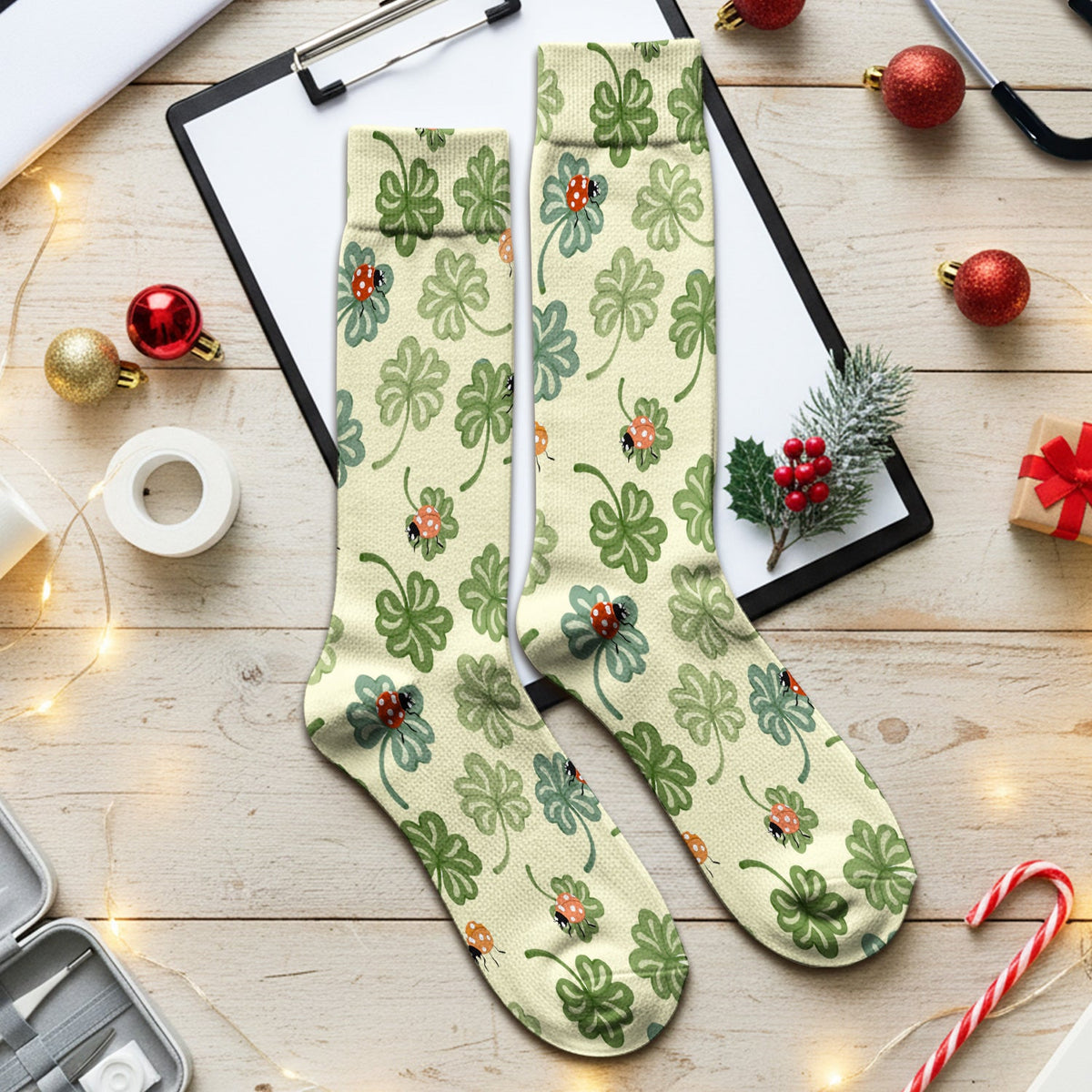 Clover And Ladybug Lucky Garden Nurse Socks