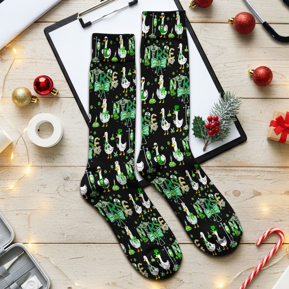 Shamrock Goose Nurse Socks - St Patricks Day Gift