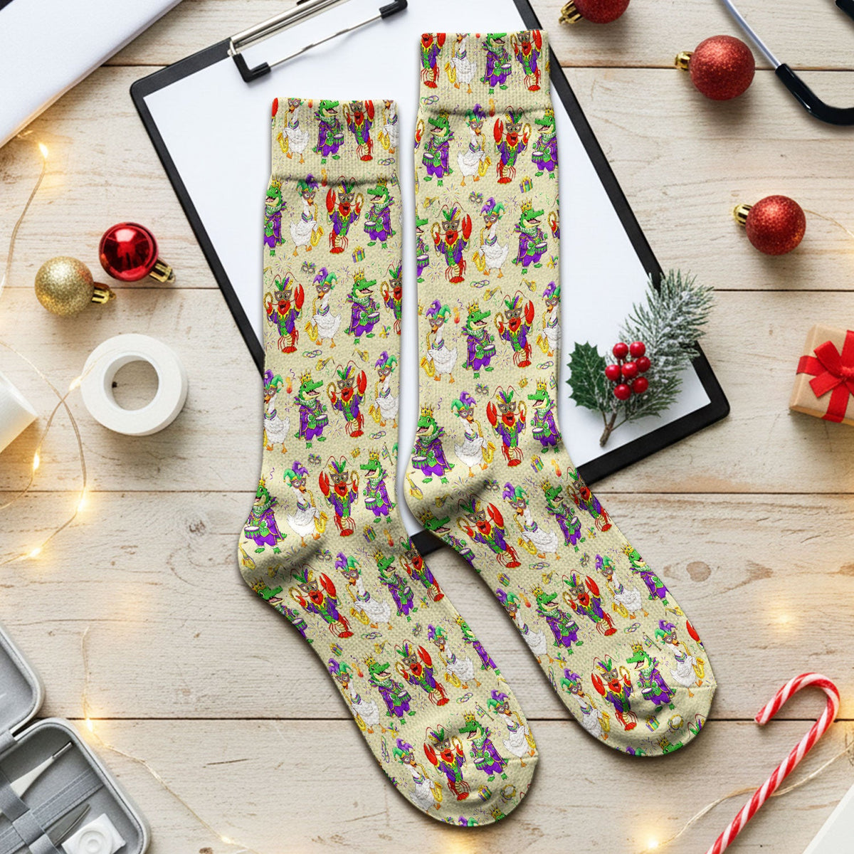 Crawfish Duck Mardi Gras Nurse Socks