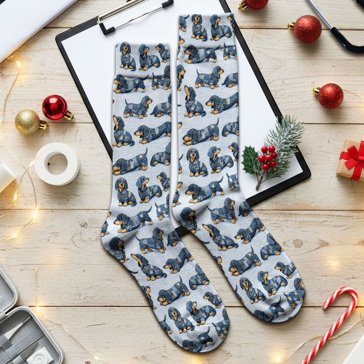 Denim Dachshund Nurse Socks