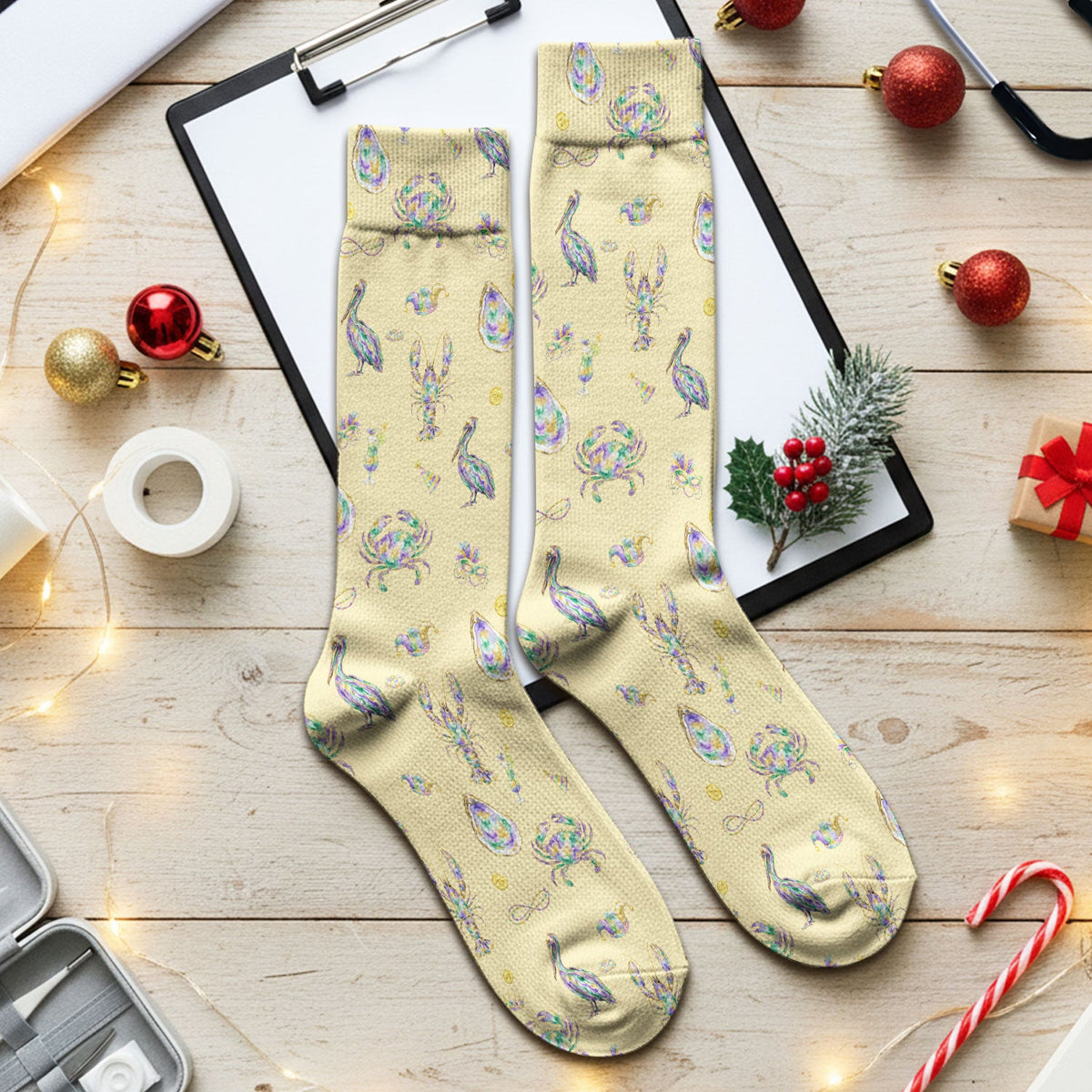 Mardi Gras Seafood Nurse Socks
