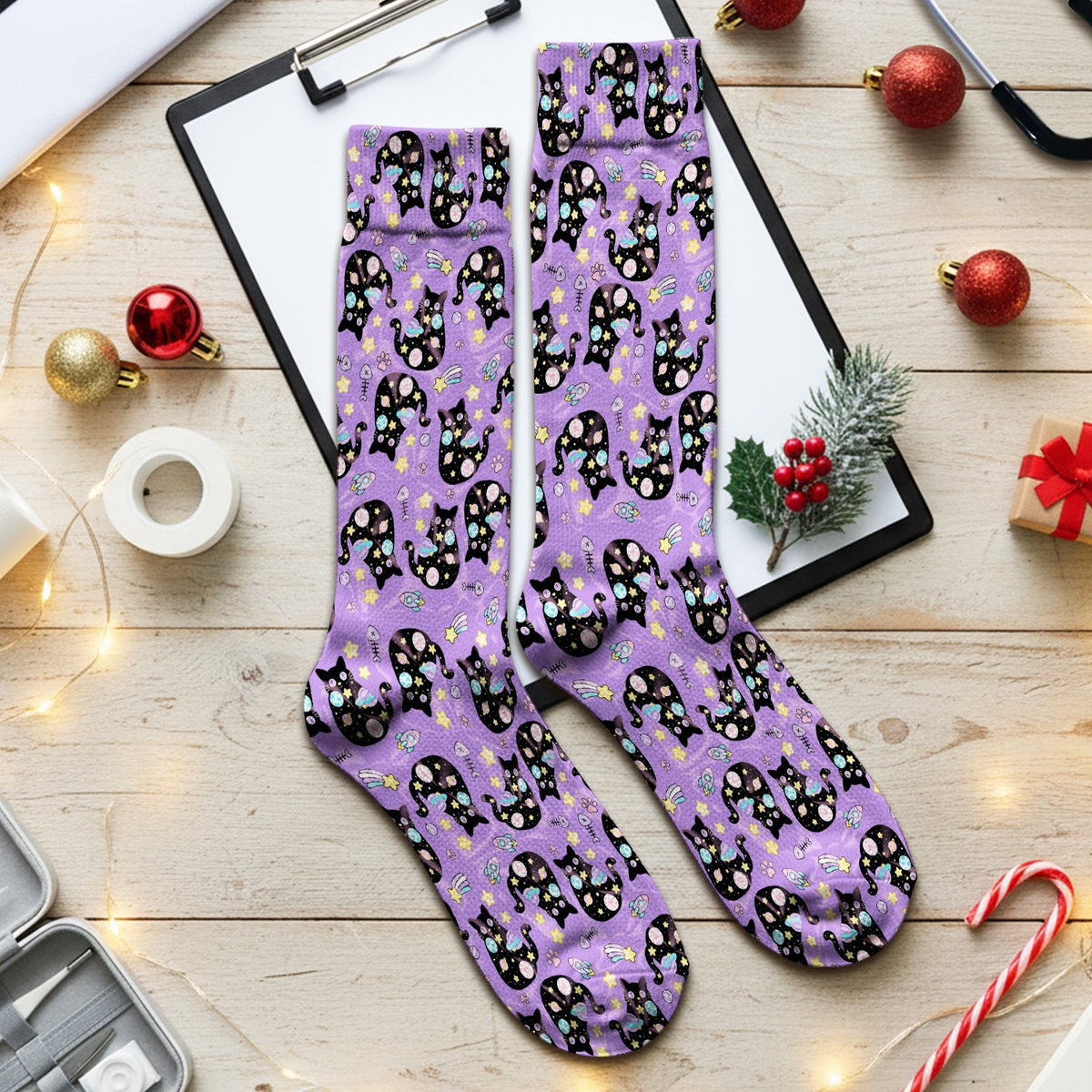 Galaxy Black Cat Space Nurse Socks