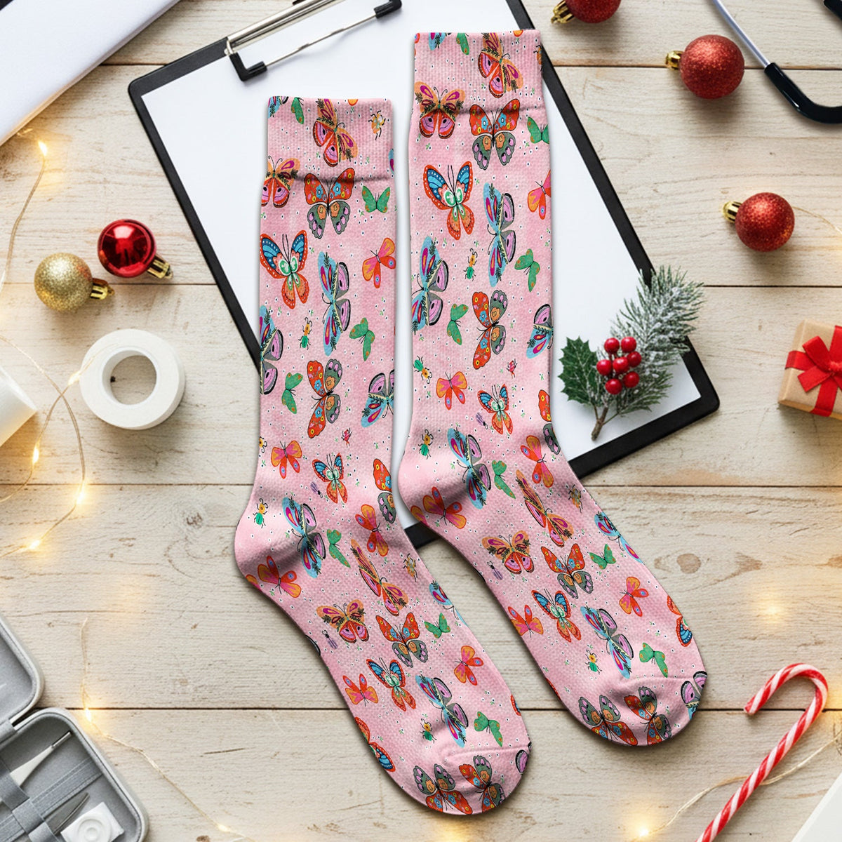Colorful Butterfly Garden Nurse Socks