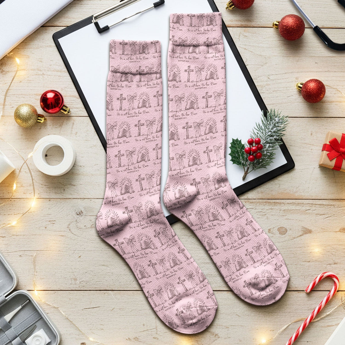 Christian Cross He Is Risen Nurse Socks - Easter Gift