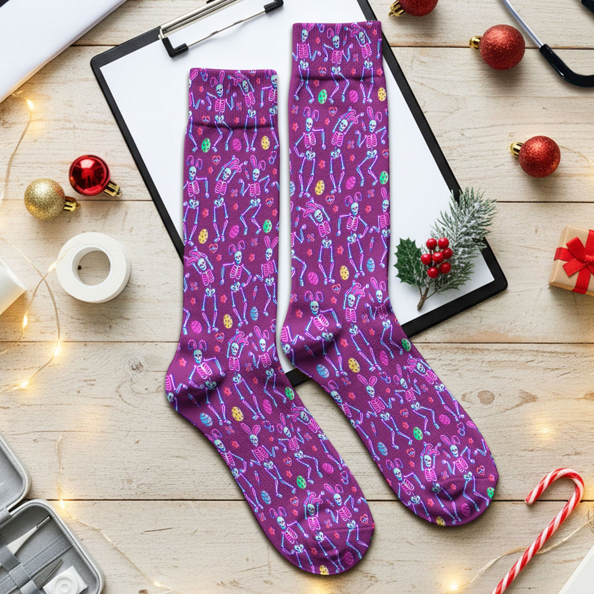 Neon Skeleton Nurse Socks - Easter Gift