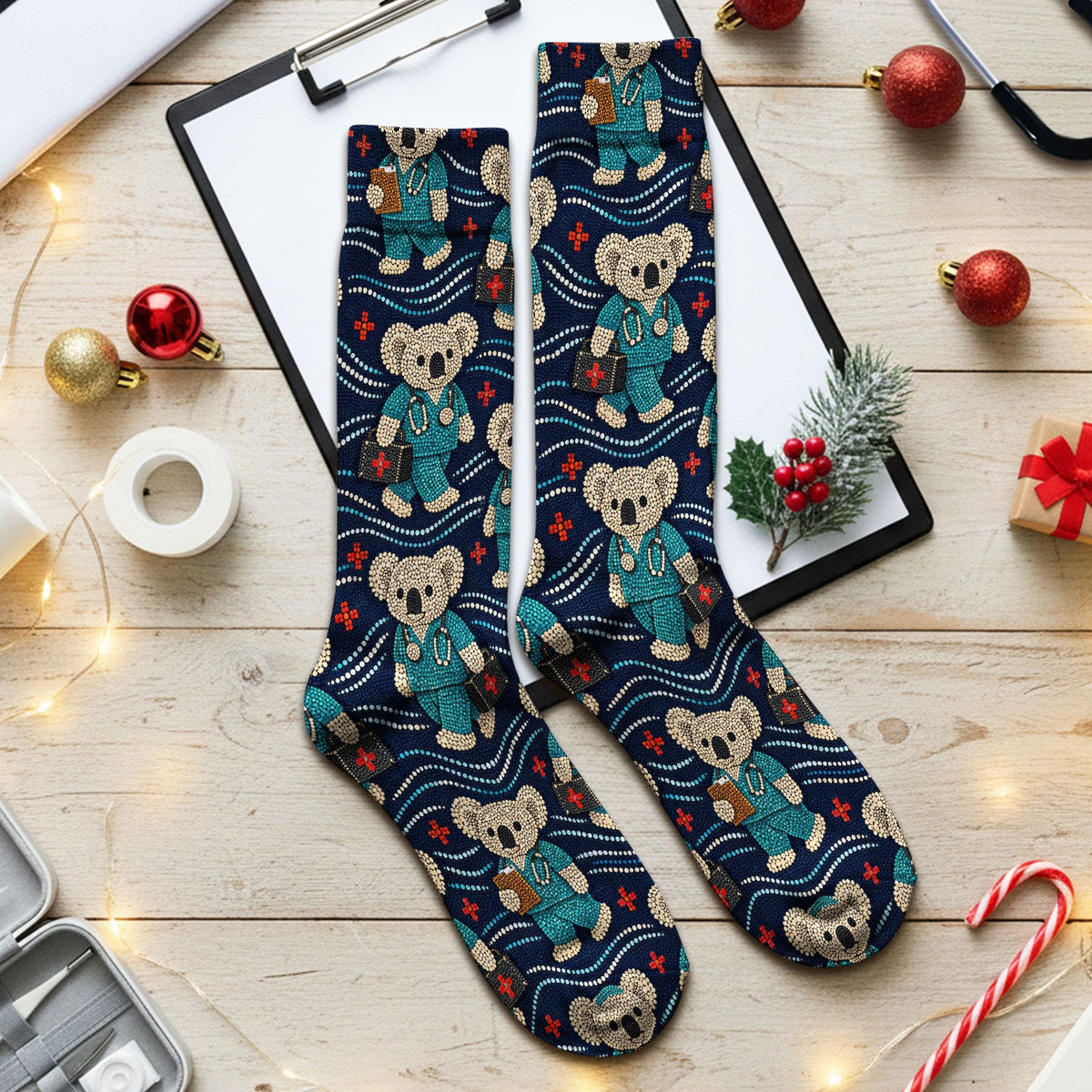 Aboriginal Dot Art Koala Nurse Socks