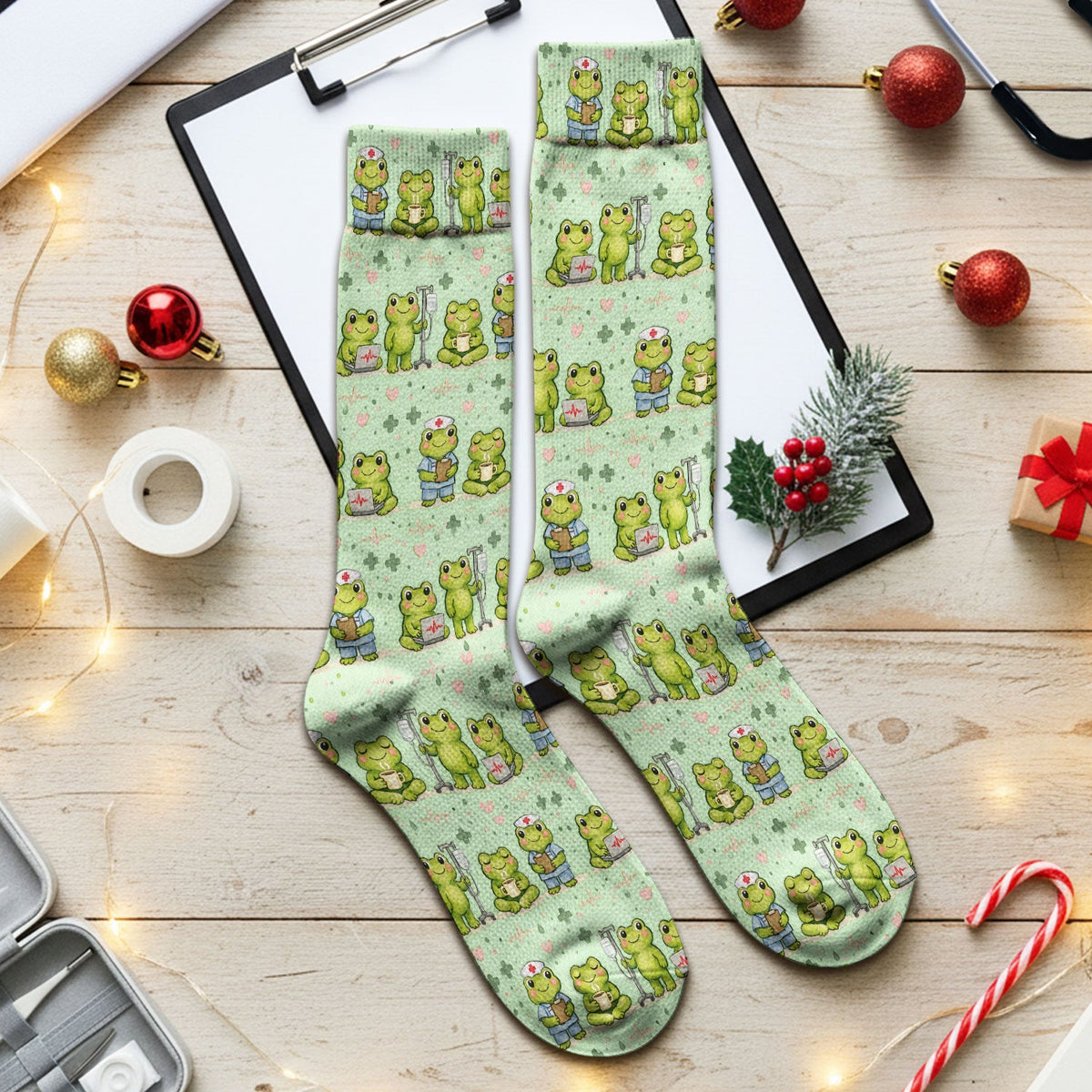 Adorable Frog Various Poses Nurse Socks