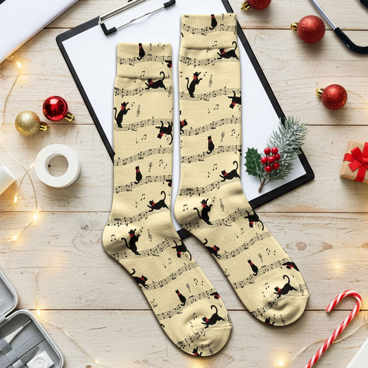 Dancing Black Cat Music Nurse Socks