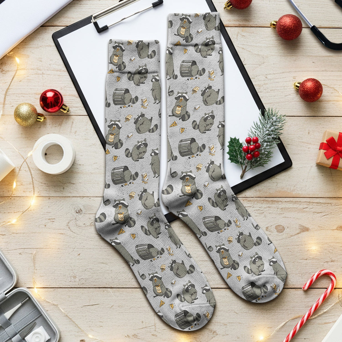 Raccoon Snack Trash Can Nurse Socks