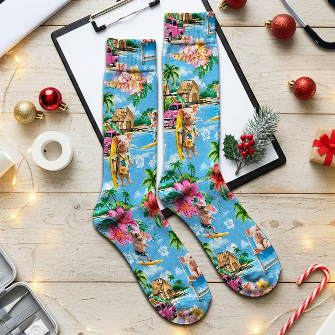 Tropical Surfing Pig Beach Nurse Socks