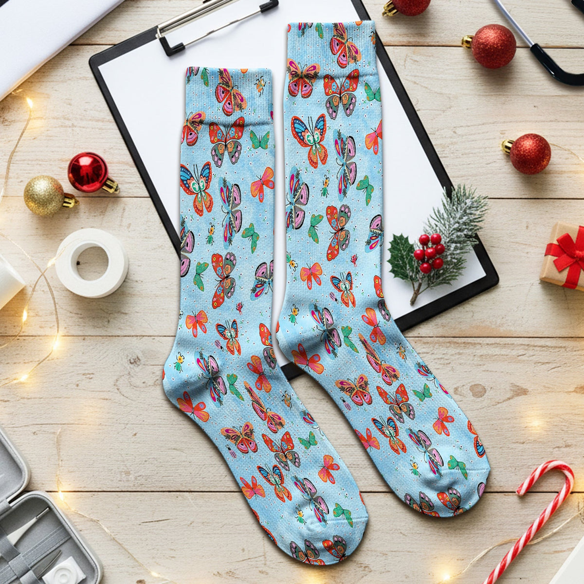 Colorful Butterfly Garden Nurse Socks