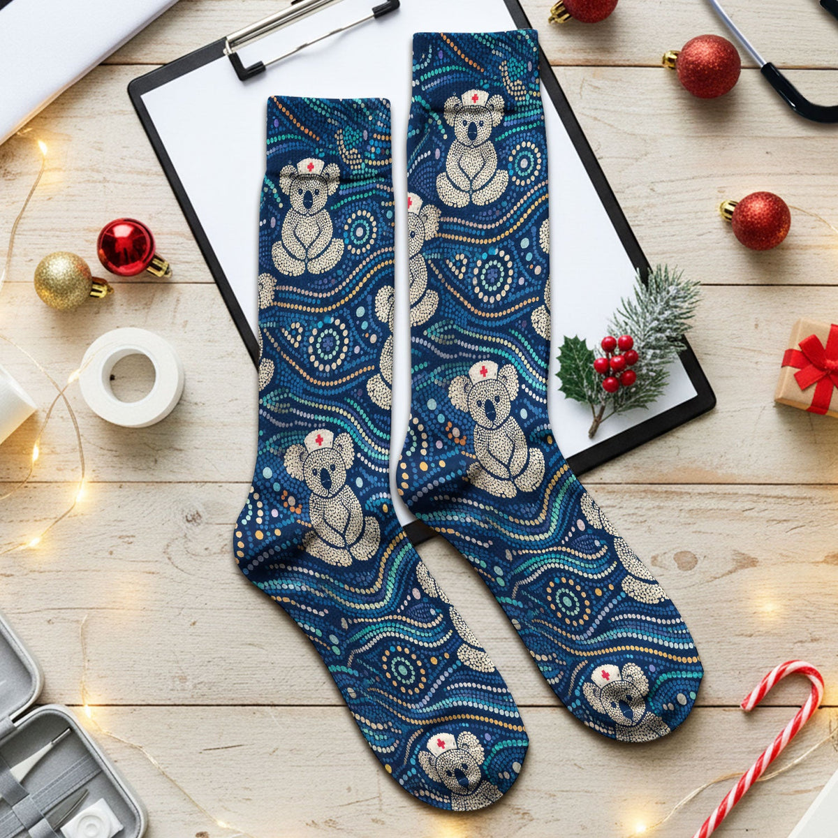 Koala Aboriginal Dot Art Nurse Socks
