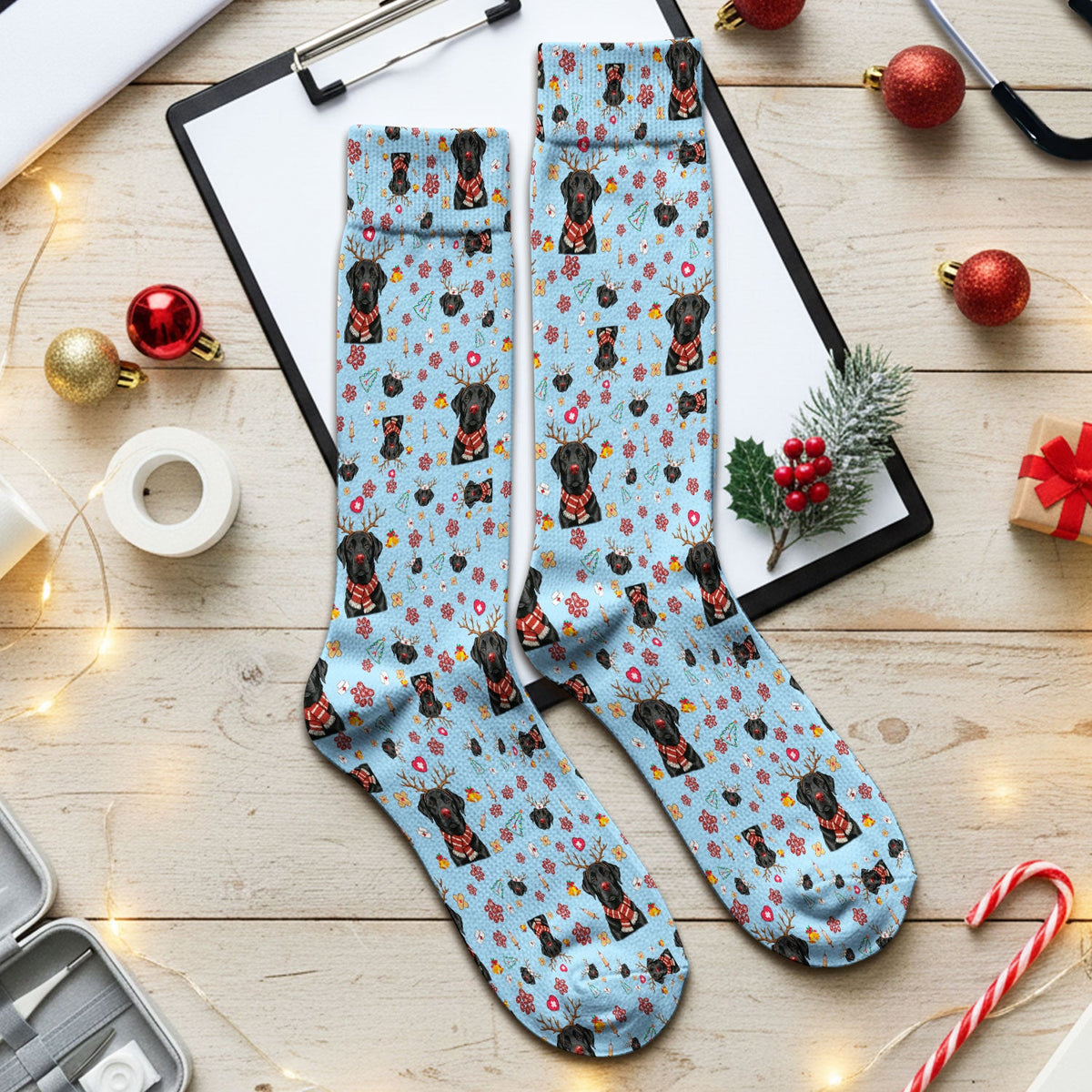 Black Lab Reindeer Christmas Nurse Socks - Gift For Dog Lover