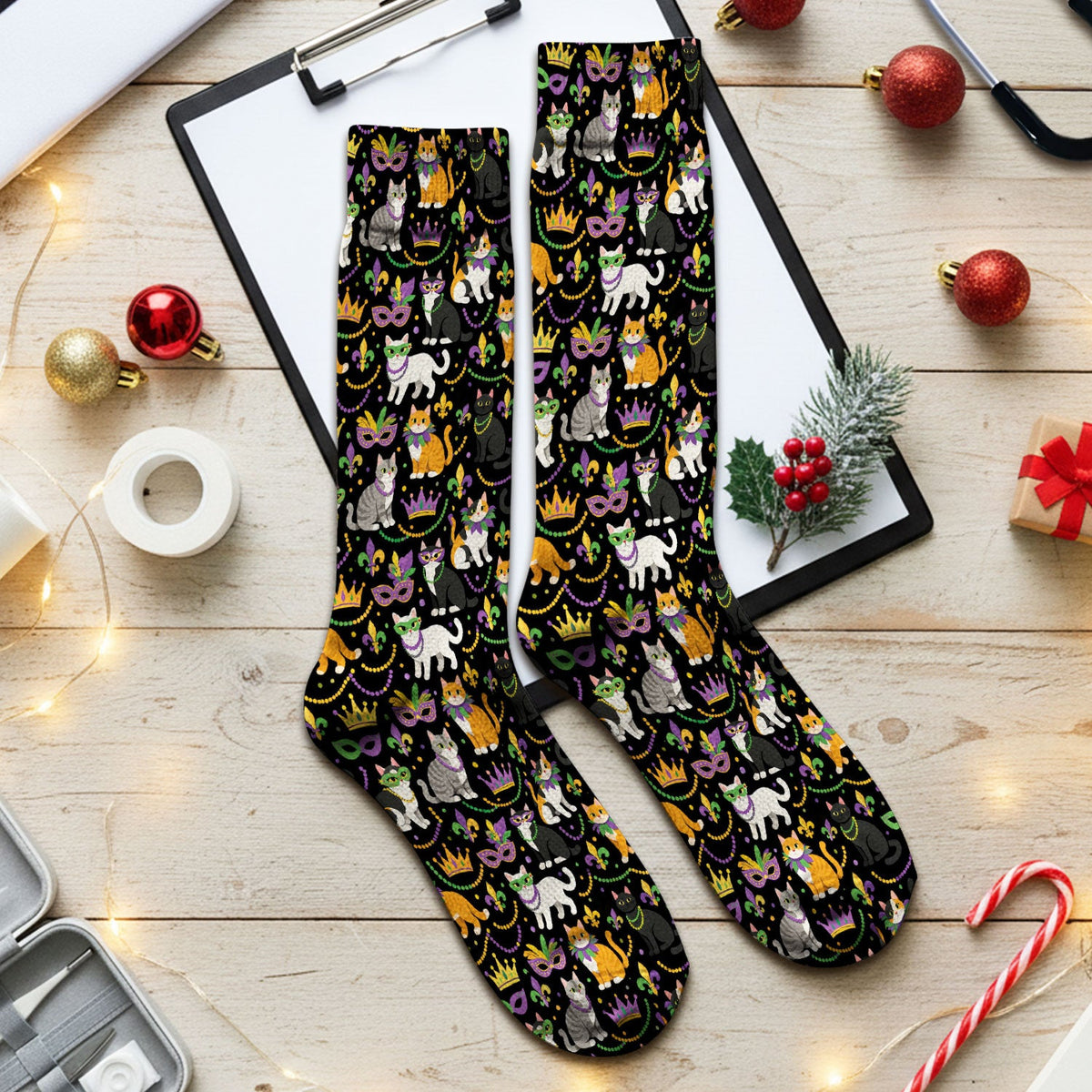 Cat Mardi Gras Nurse Socks