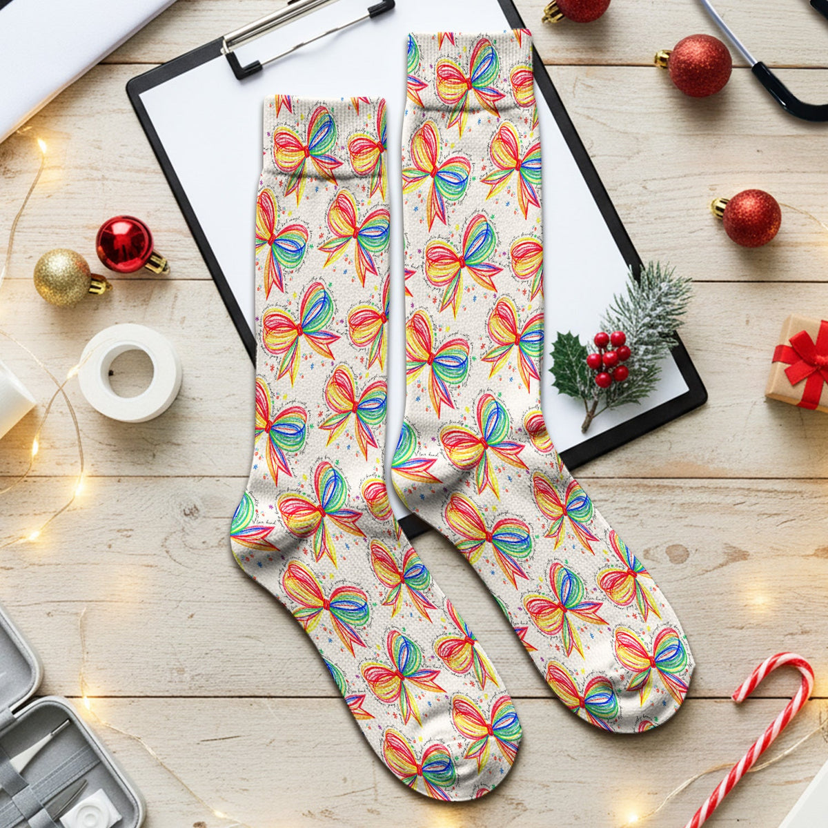 Colorful Rainbow Bow Nurse Socks