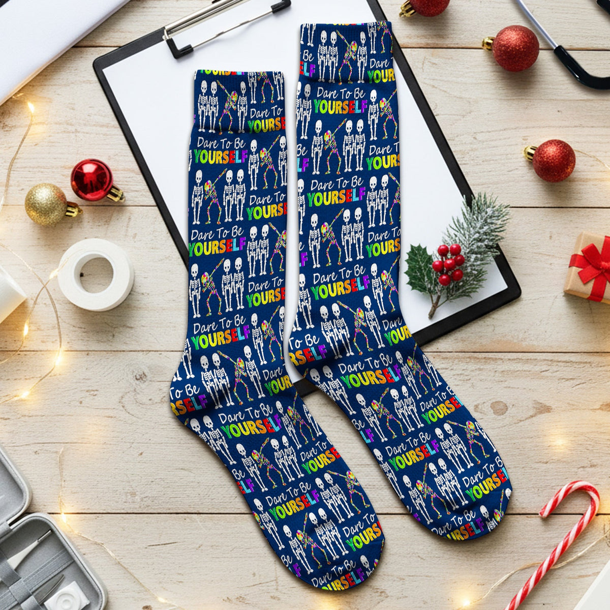 Rainbow Skeleton Dare To Be Yourself Nurse Socks