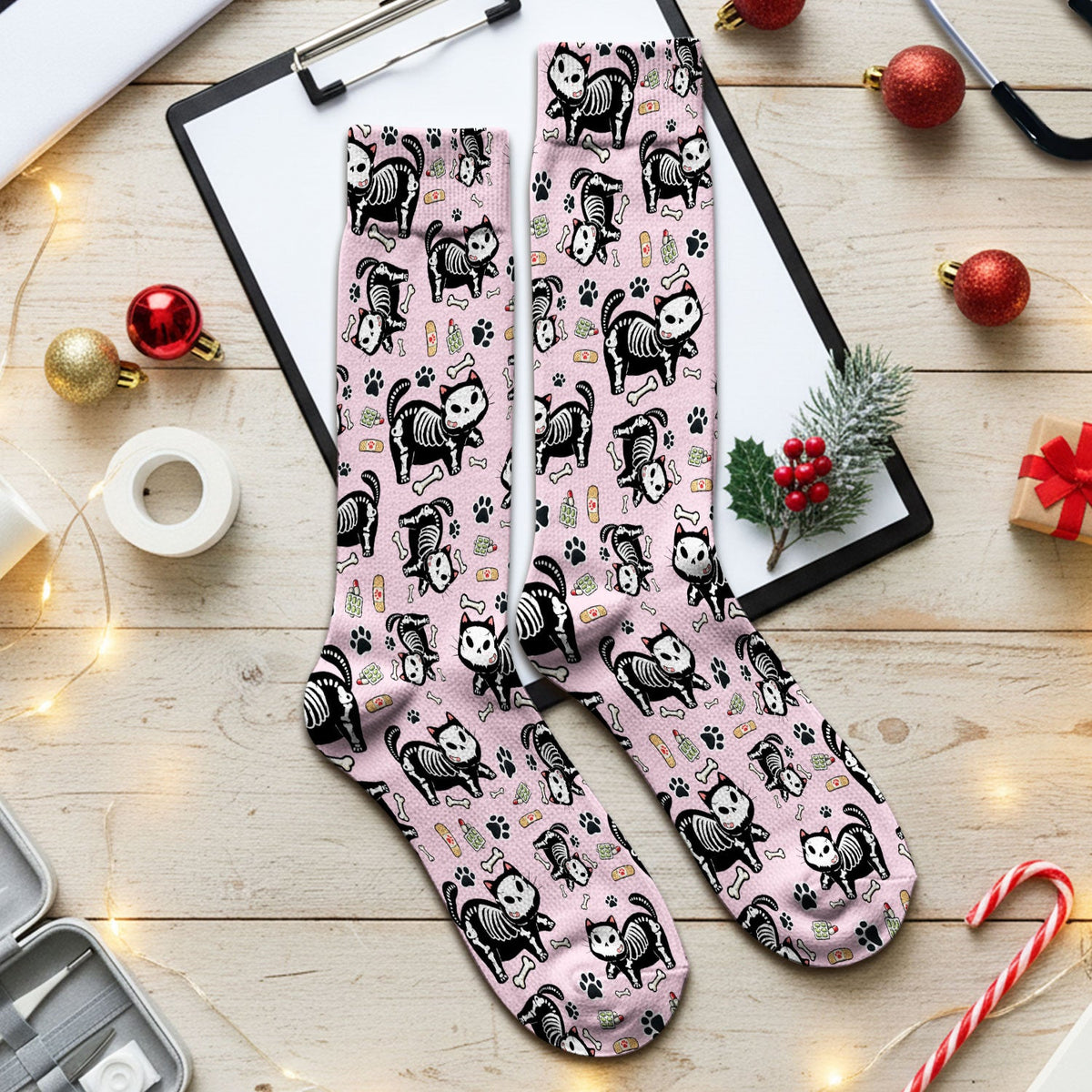 Skeleton Cat Medical Nurse Socks
