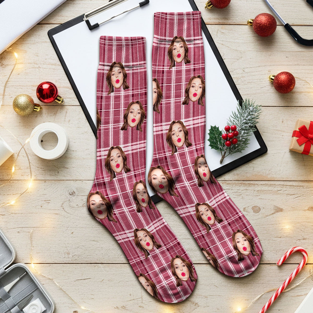 Personalized Photo Plaid Nurse Socks