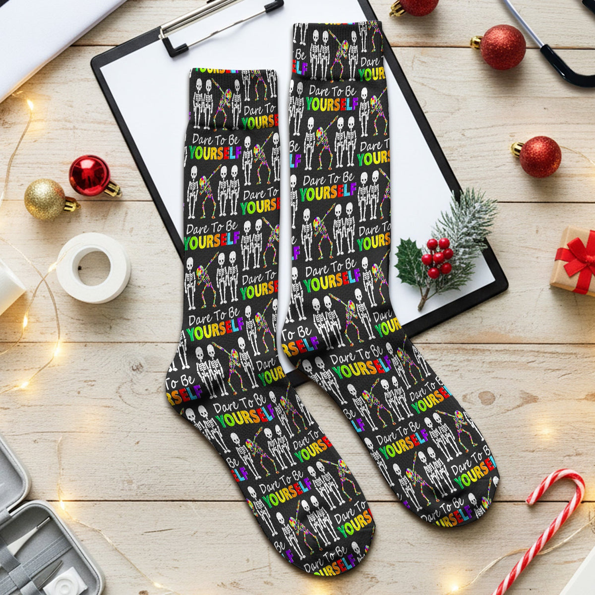Rainbow Skeleton Dare To Be Yourself Nurse Socks