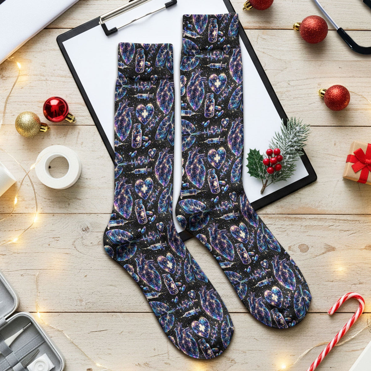 Galaxy Anatomical Heart Lung Syringe Nurse Socks