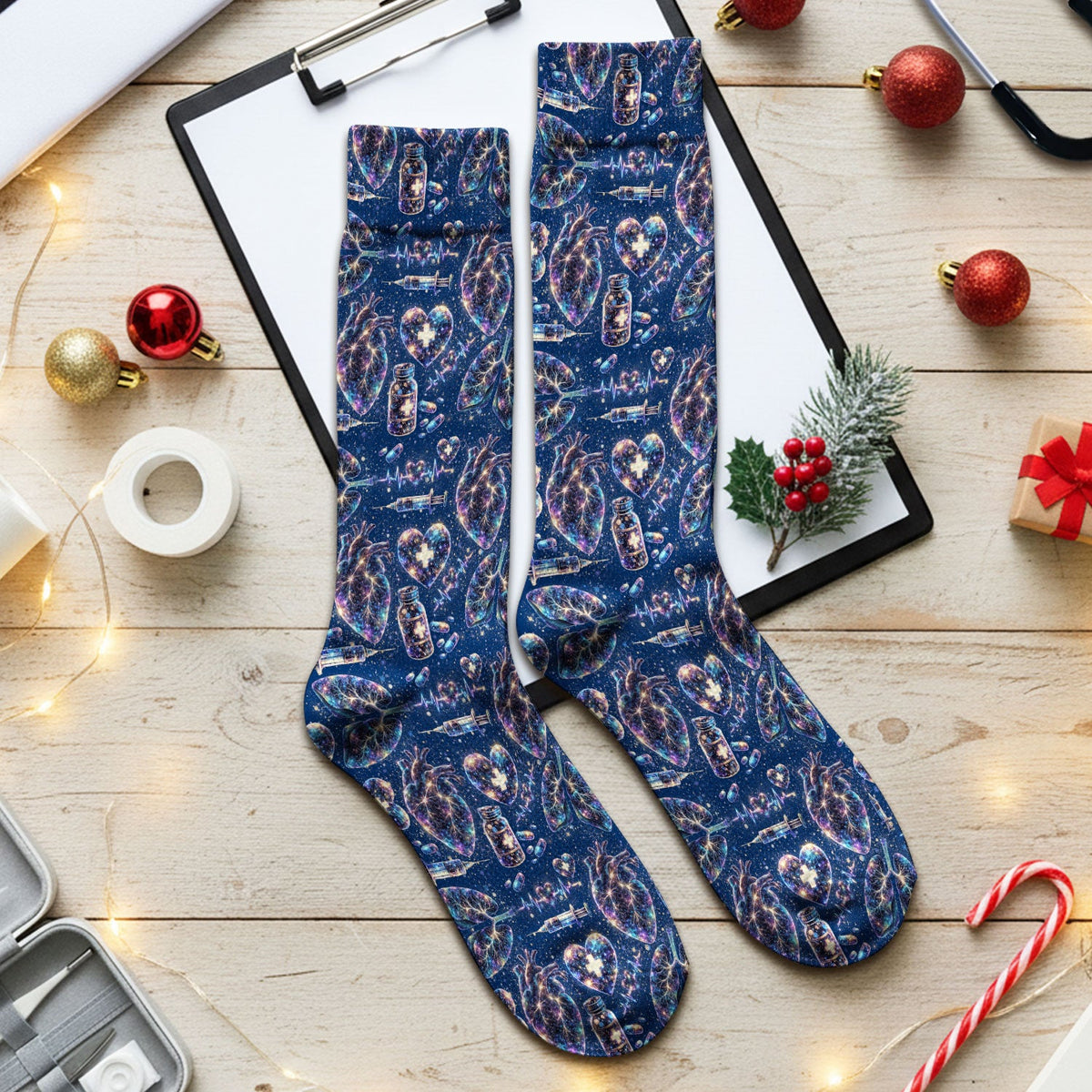 Galaxy Anatomical Heart Lung Syringe Nurse Socks