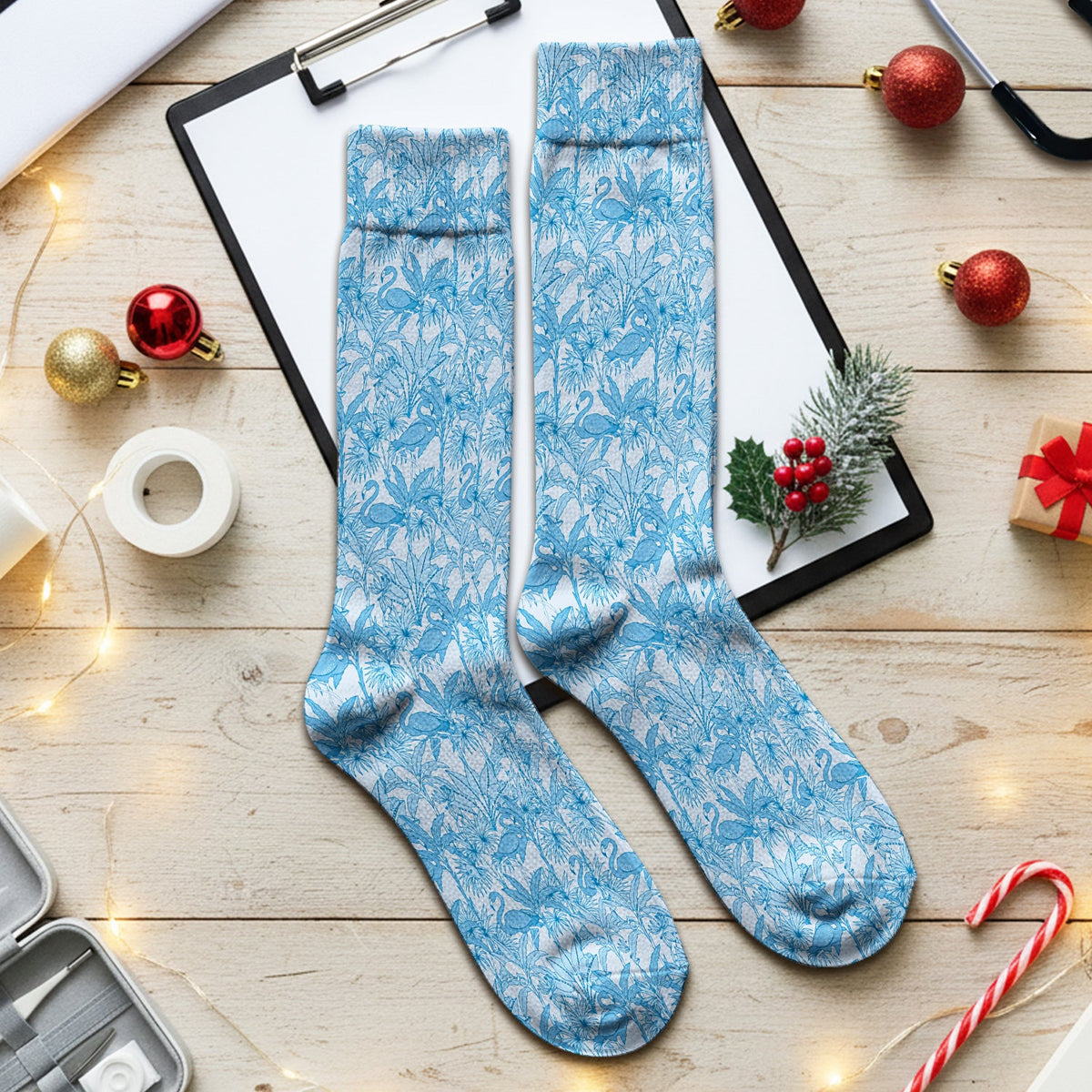 Tropical Flamingo Palm Leaves Nurse Socks