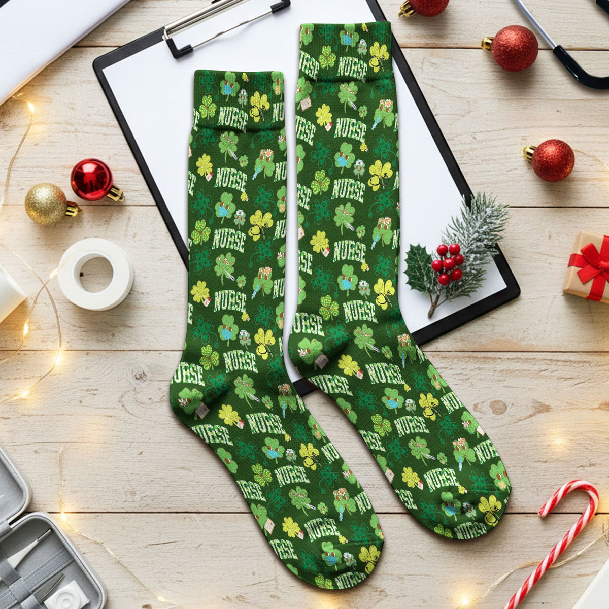 Lucky Shamrock Nurse Socks - St Patricks Day Gift