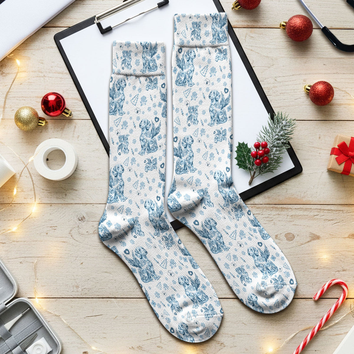 Toile De Jouy Dachshund Angel Nurse Socks