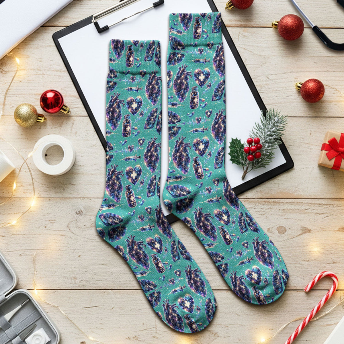 Galaxy Anatomical Heart Lung Syringe Nurse Socks