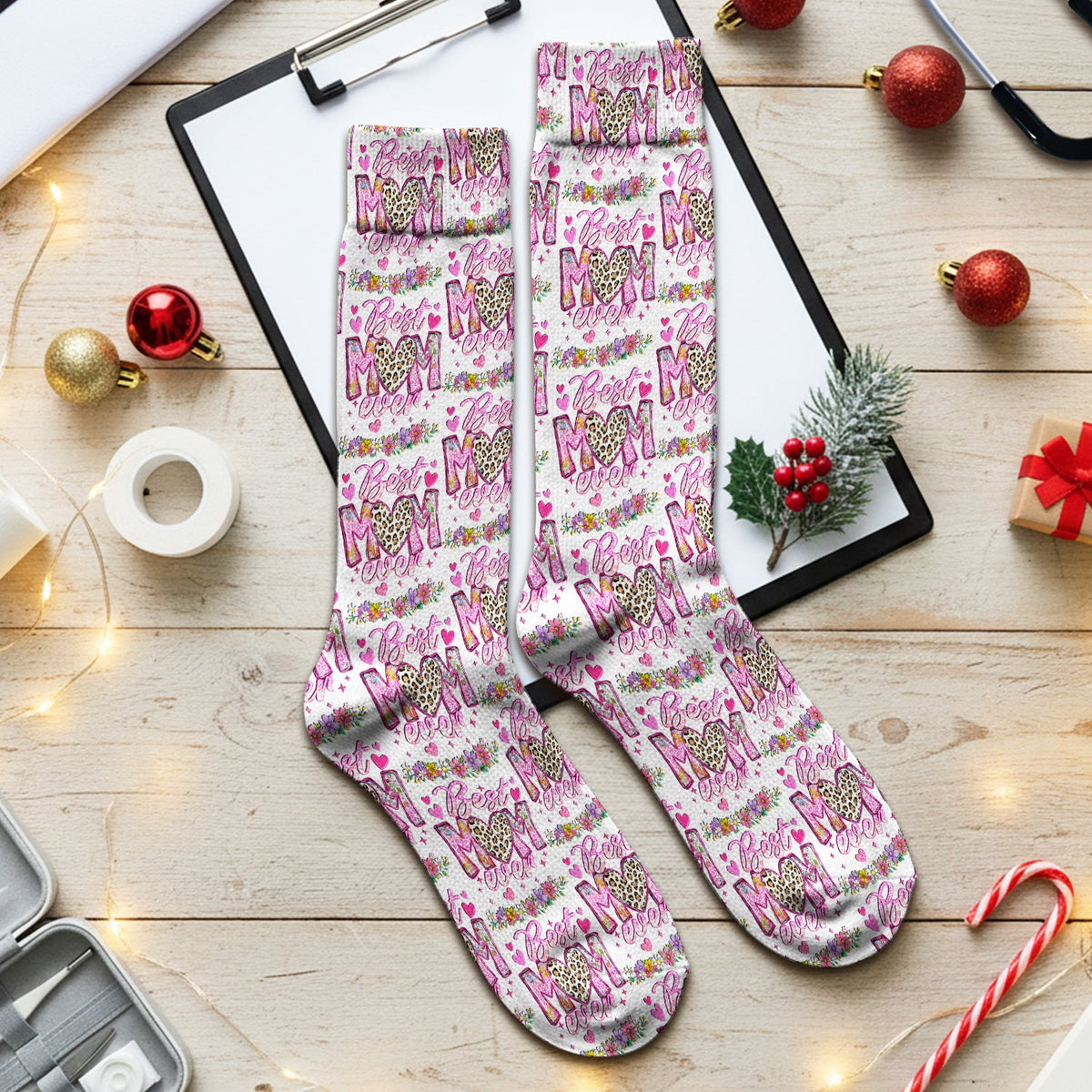 Best Mom Ever Leopard Heart Nurse Socks